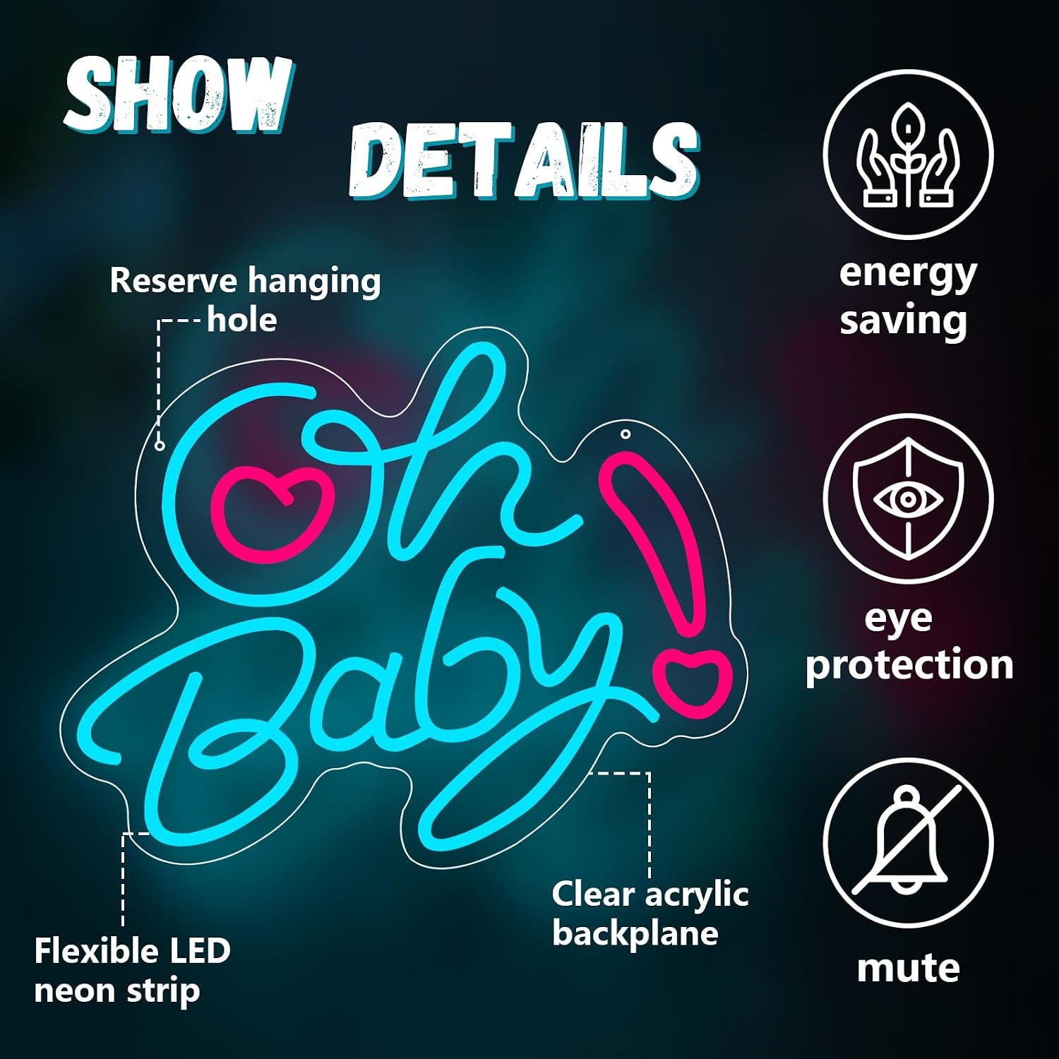 Letreiro de Neon LED 'Oh Baby' - Baby Nursery Wall Lights avaliação e preço